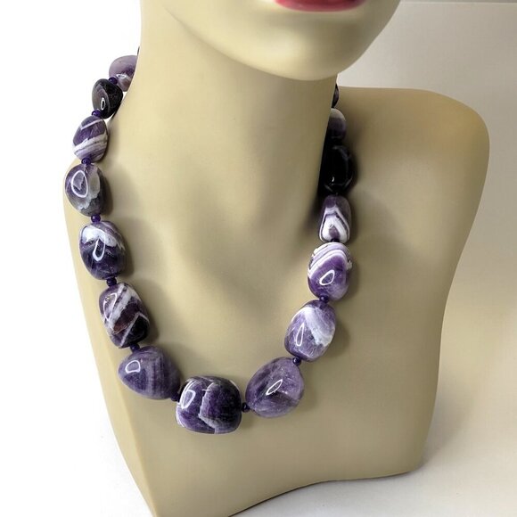 Chunky Amethyst Purple Necklace Fashion Gemstone Necklace - Picture 2 of 11